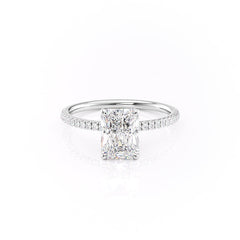 Stellar Prism 2.10 Carat VVS1 Lab-Grown Radiant Hidden Halo Pave Engagement Ring in 18K White Gold Front View