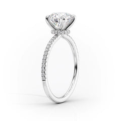 Stellar Prism 2.10 Carat VVS1 Lab-Grown Radiant Hidden Halo Pave Engagement Ring in 18K White Gold Standing View