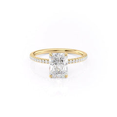 Stellar Prism 2.10 Carat VVS1 Lab-Grown Radiant Hidden Halo Pave Engagement Ring in 18K Yellow Gold Front View