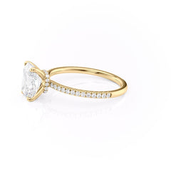 Stellar Prism 2.10 Carat VVS1 Lab-Grown Radiant Hidden Halo Pave Engagement Ring in 18K Yellow Gold Left View