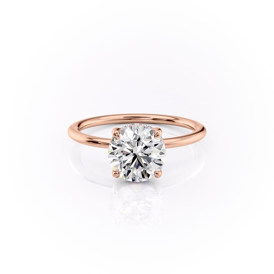 Stellar Round 2.50 Carat VVS1 Lab‑Grown Hidden Halo Engagement Ring in 18K Rose Gold Front View