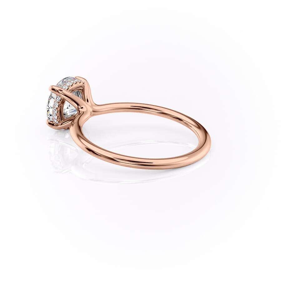 Stellar Round 2.50 Carat VVS1 Lab‑Grown Hidden Halo Engagement Ring in 18K Rose Gold Left Side Cross View