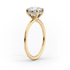 Stellar Round 2.50 Carat VVS1 Lab‑Grown Hidden Halo Engagement Ring in 18K Yellow Gold Standing View