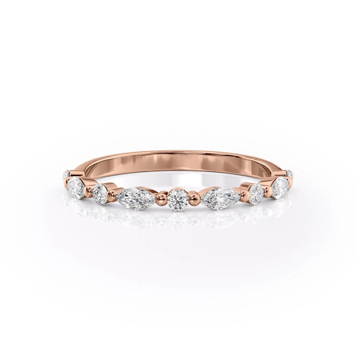 Stellar VVS1 Lab-Grown Half-Eternity Wedding Ring in 18K Rose Gold Front View