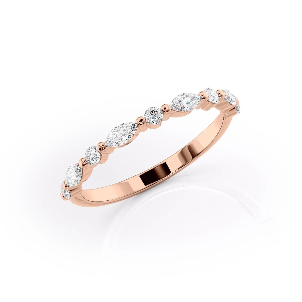 Stellar VVS1 Lab-Grown Half-Eternity Wedding Ring in 18K Rose Gold Standing View
