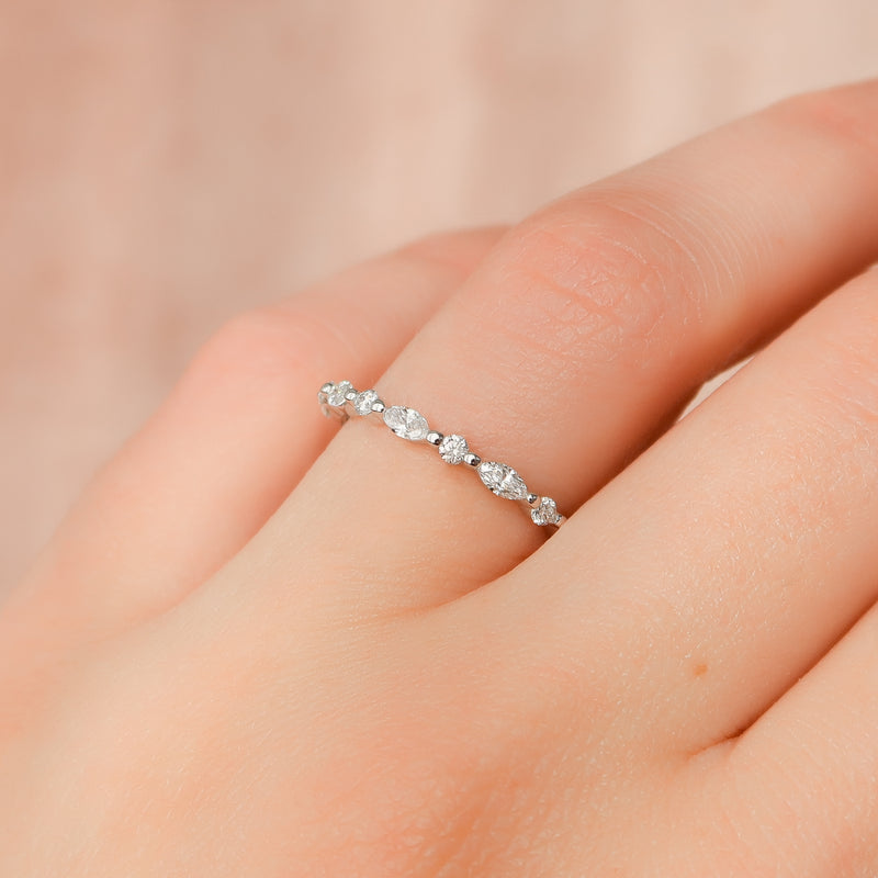 Stellar VVS1 Lab-Grown Half-Eternity Wedding Ring in 18K White Gold Closeup Finger View