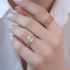 Stellar VVS1 Lab-Grown Half-Eternity Wedding Ring in 18K White Gold Closeup Finger View