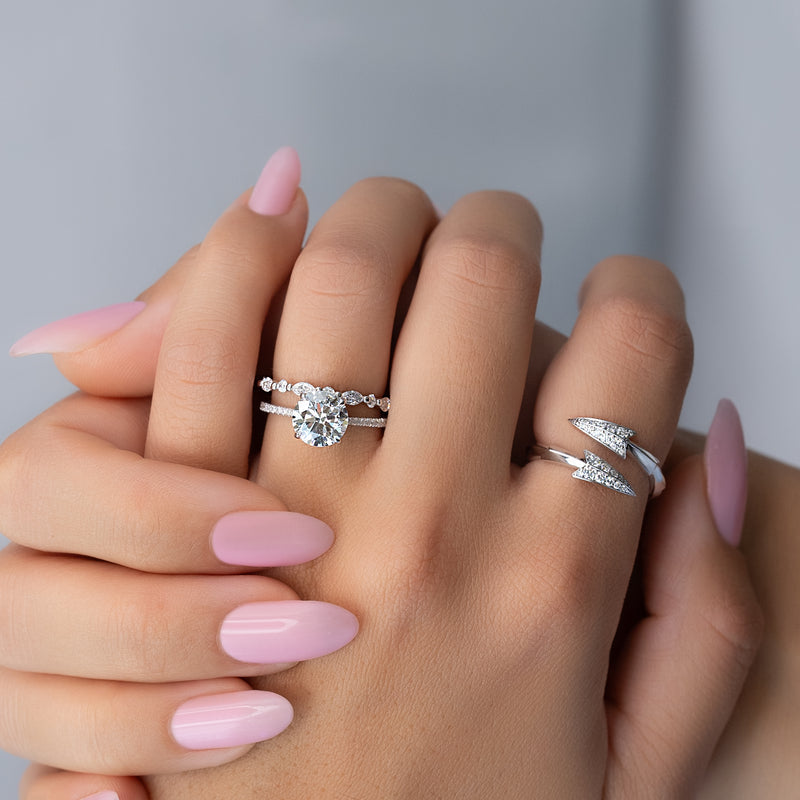 Stellar VVS1 Lab-Grown Half-Eternity Wedding Ring in 18K White Gold Closeup Hand View