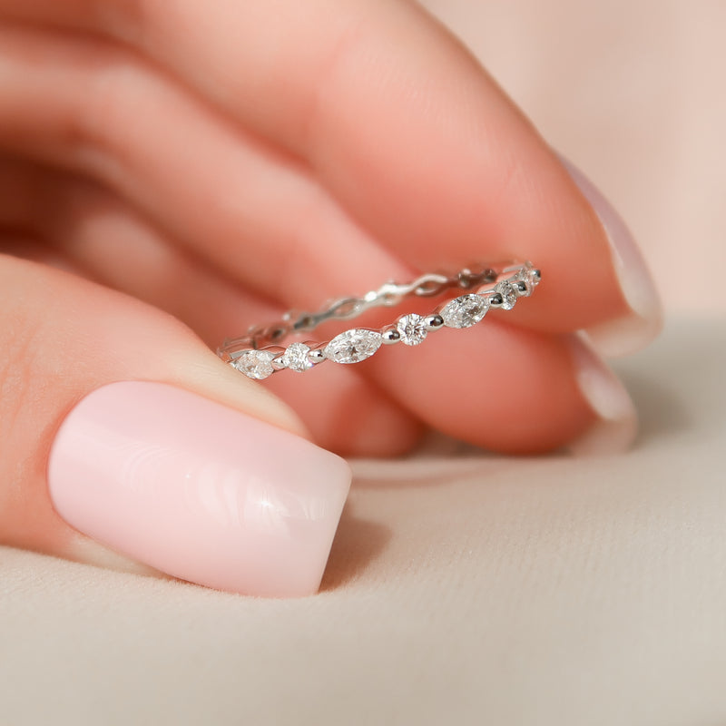 Stellar VVS1 Lab-Grown Half-Eternity Wedding Ring in 18K White Gold Closeup View