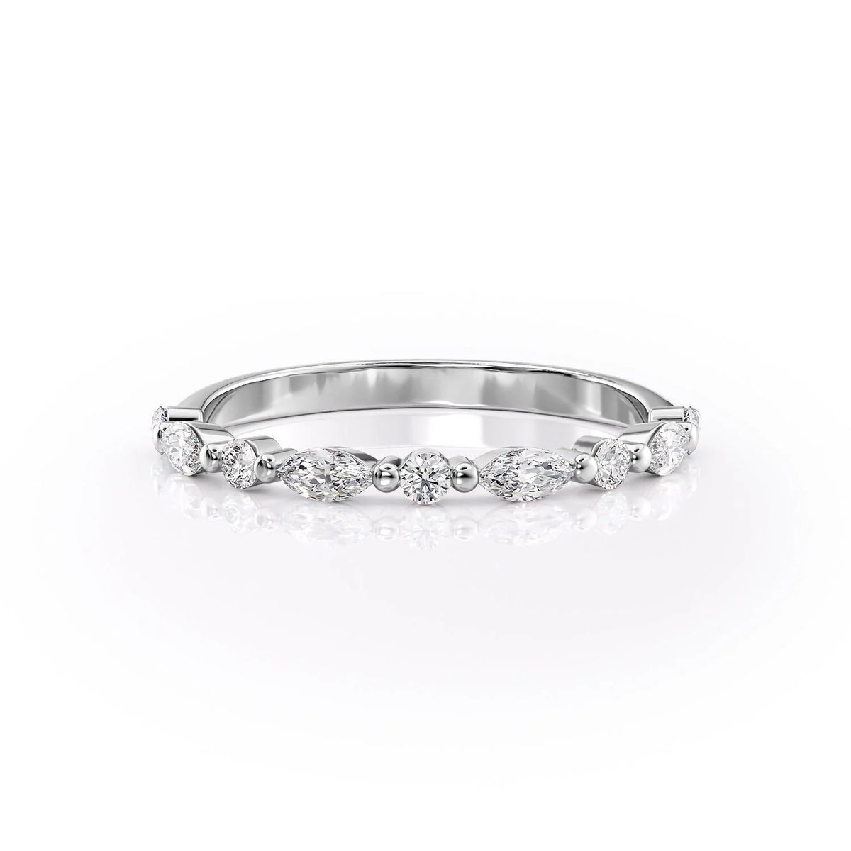 Stellar VVS1 Lab-Grown Half-Eternity Wedding Ring in 18K White Gold Front View