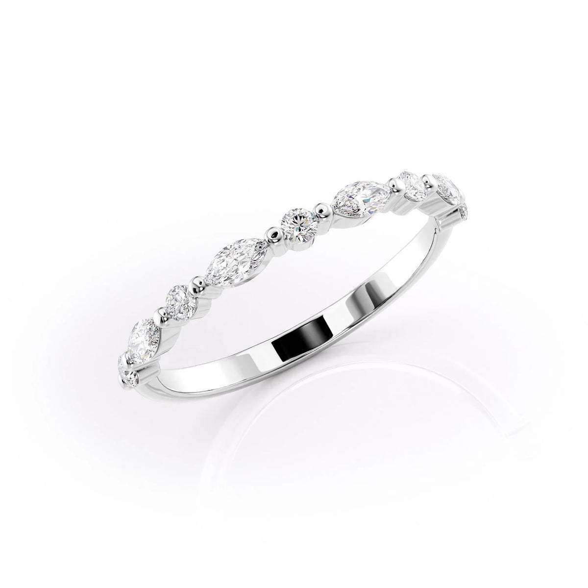 Stellar VVS1 Lab-Grown Half-Eternity Wedding Ring in 18K White Gold Standing View