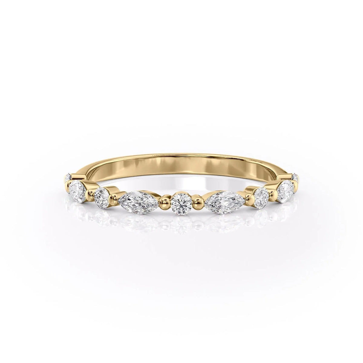 Stellar VVS1 Lab-Grown Half-Eternity Wedding Ring in 18K Yellow Gold Front View