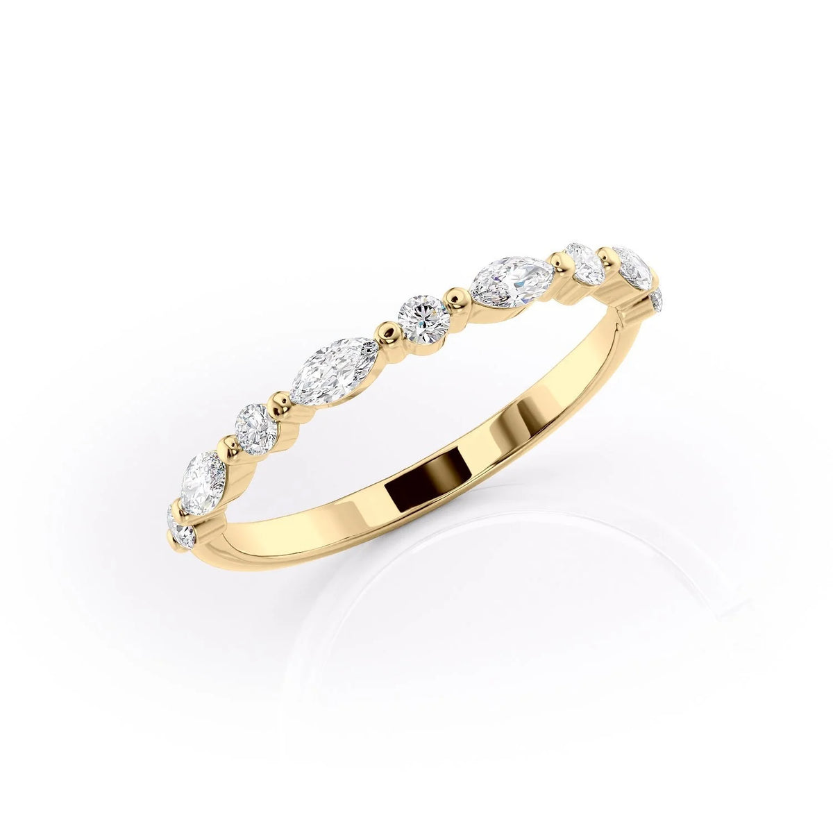 Stellar VVS1 Lab-Grown Half-Eternity Wedding Ring in 18K Yellow Gold Standing View