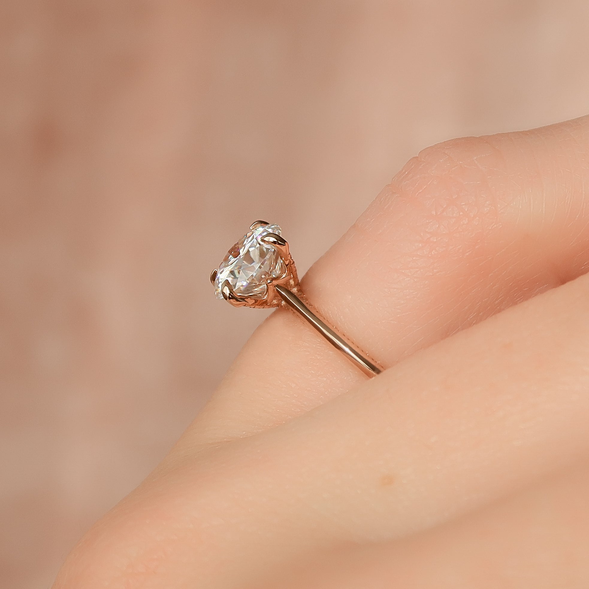 Stellar Whisper 2 Carat VVS1 Lab-Grown Round Solitaire With Accents Engagement Ring in 18K Rose Gold Finger View1