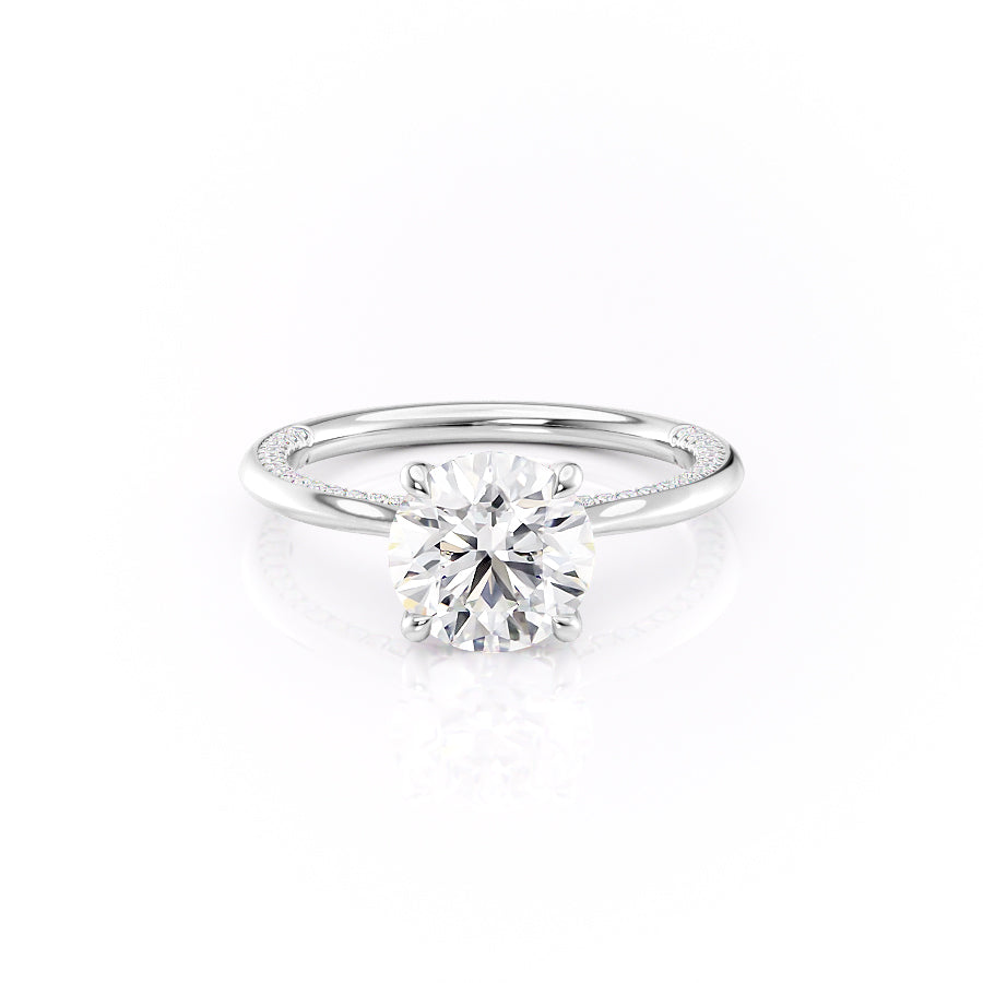 Stellar Whisper 2 Carat VVS1 Lab-Grown Round Solitaire With Accents Engagement Ring in 18K White Gold Front View