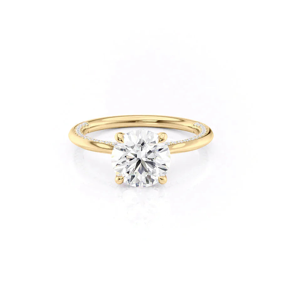 Stellar Whisper 2 Carat VVS1 Lab-Grown Round Solitaire With Accents Engagement Ring in 18K Yellow Gold Front View