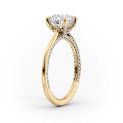 Stellar Whisper 2 Carat VVS1 Lab-Grown Round Solitaire With Accents Engagement Ring in 18K Yellow Gold Standing View 