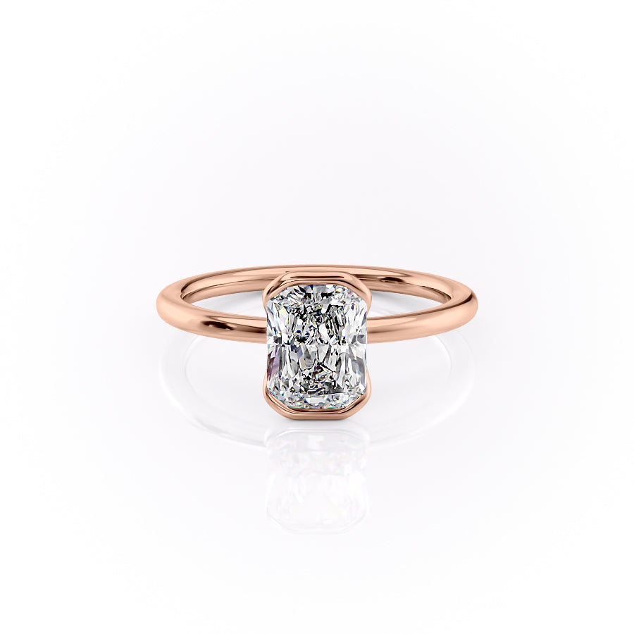 Timeless Bezel 2.10 Carat VVS1 Lab-Grown Radiant Solitaire Engagement Ring in 18K Rose Gold Front View