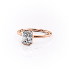 Timeless Bezel 2.10 Carat VVS1 Lab-Grown Radiant Solitaire Engagement Ring in 18K Rose Gold Side Cross View