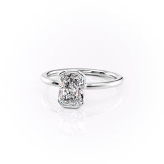 Timeless Bezel 2.10 Carat VVS1 Lab-Grown Radiant Solitaire Engagement Ring in 18K White Gold Front Side Cross View