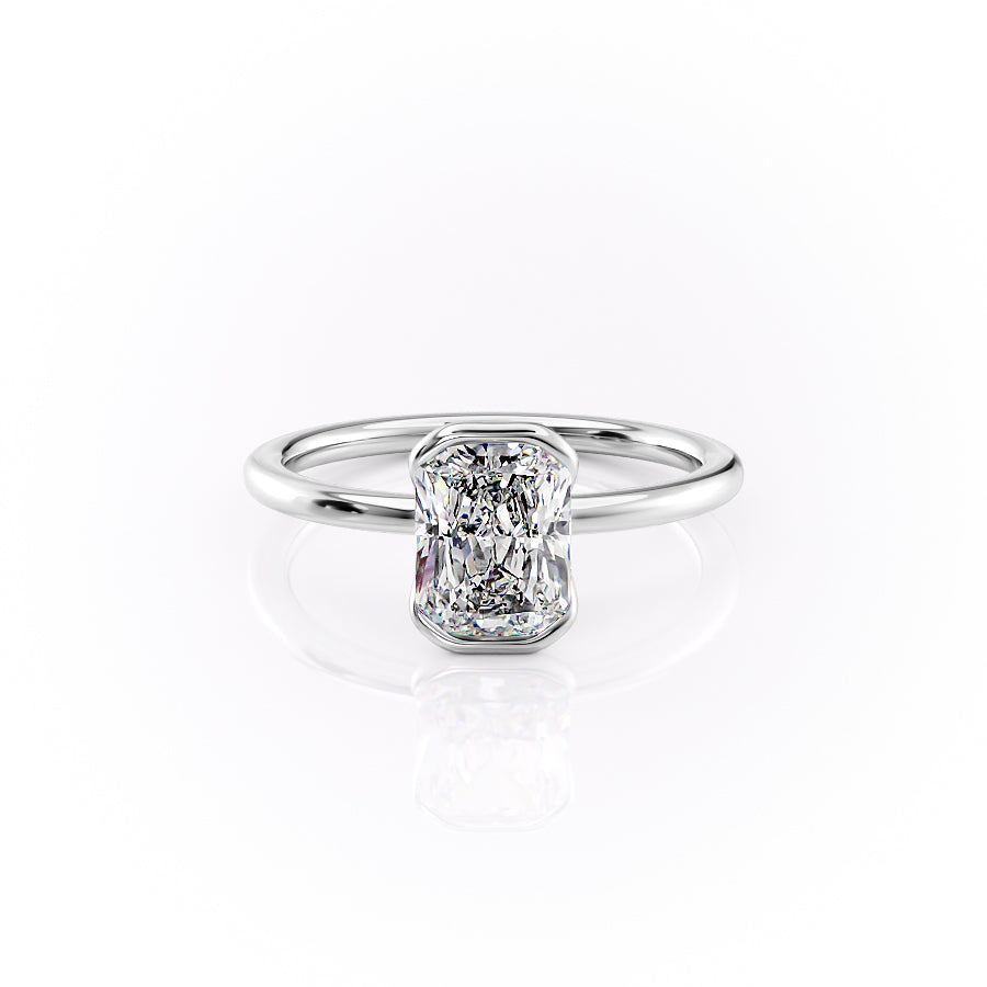 Timeless Bezel 2.10 Carat VVS1 Lab-Grown Radiant Solitaire Engagement Ring in 18K White Gold Front Side View
