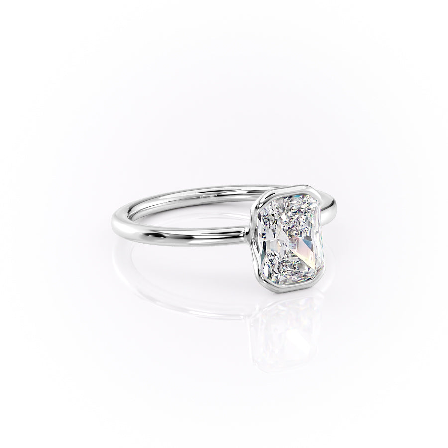 Timeless Bezel 2.10 Carat VVS1 Lab-Grown Radiant Solitaire Engagement Ring in 18K White Gold  Right Side Cross View