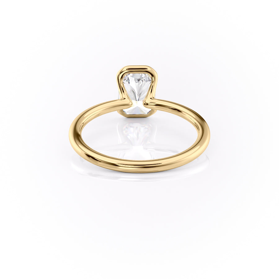 Timeless Bezel 2.10 Carat VVS1 Lab-Grown Radiant Solitaire Engagement Ring in 18K Yellow Gold Back Side View