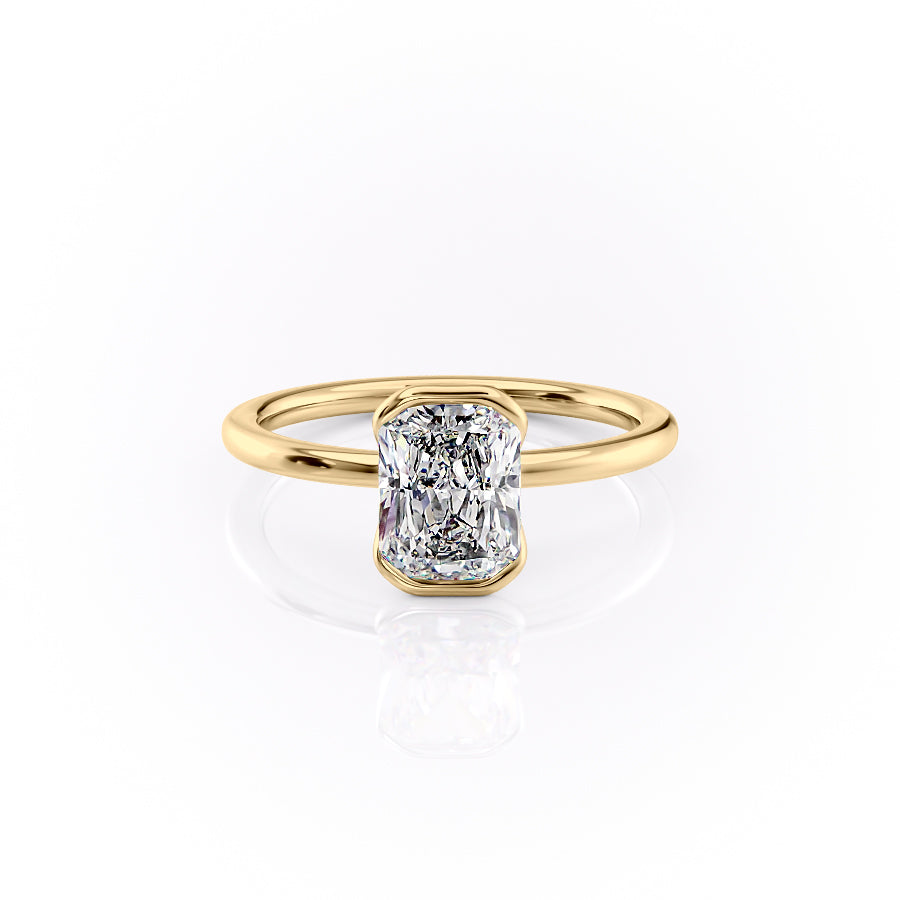 Timeless Bezel 2.10 Carat VVS1 Lab-Grown Radiant Solitaire Engagement Ring in 18K Yellow Gold Front Side View