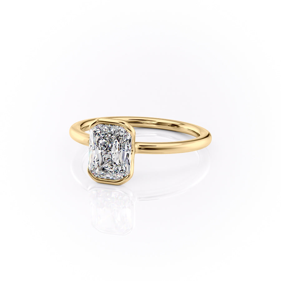 Timeless Bezel 2.10 Carat VVS1 Lab-Grown Radiant Solitaire Engagement Ring in 18K Yellow Gold Front Side View1