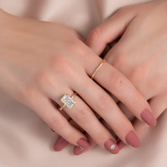 Timeless Bezel 2.10 Carat VVS1 Lab-Grown Radiant Solitaire Engagement Ring in 18K Yellow Gold Hand View