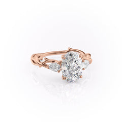 Timeless Elegance 1.58 Carat VVS1 Lab-Grown Oval Three Stone Engagement Ring in 18K Rose Gold
 Front Cross View