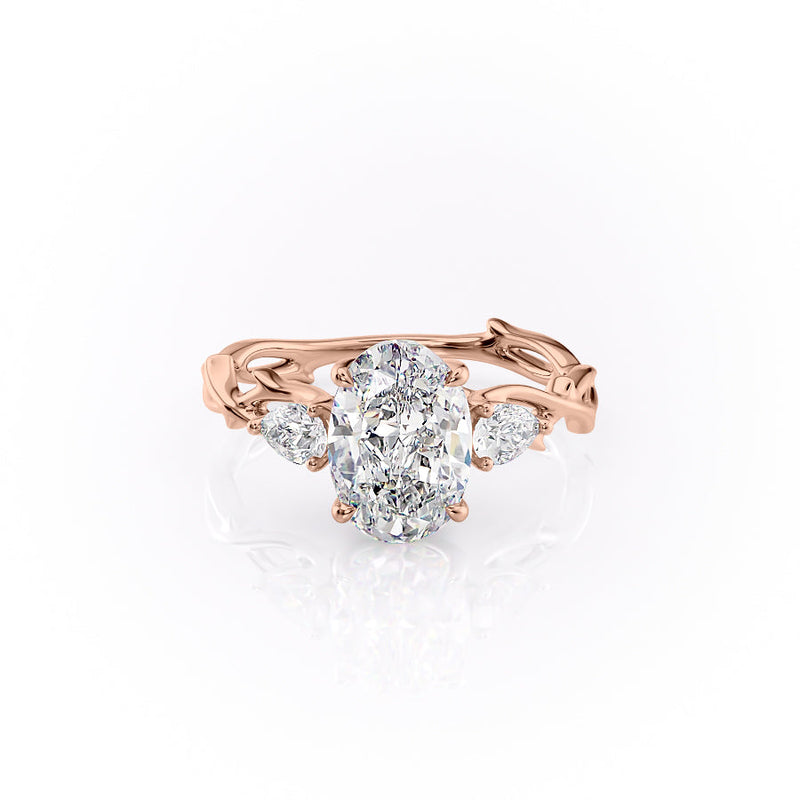 Timeless Elegance 1.58 Carat VVS1 Lab-Grown Oval Three Stone Engagement Ring in 18K Rose Gold
 Front View