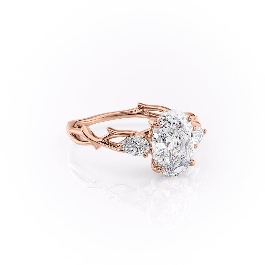 Timeless Elegance 1.58 Carat VVS1 Lab-Grown Oval Three Stone Engagement Ring in 18K Rose Gold
 Right Cross View