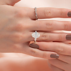 Timeless Elegance 1.58 Carat VVS1 Lab-Grown Oval Three Stone Engagement Ring in 18K White Gold
Finger Side Closeup View