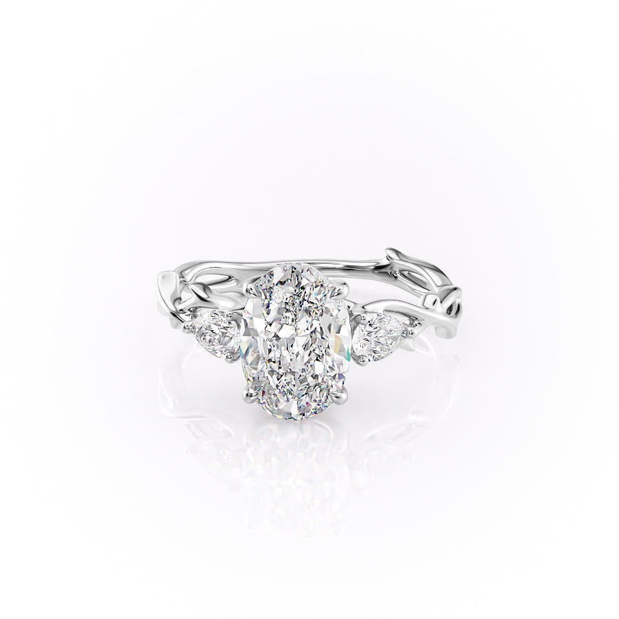 Timeless Elegance 1.58 Carat VVS1 Lab-Grown Oval Three Stone Engagement Ring in 18K White Gold
Front View
