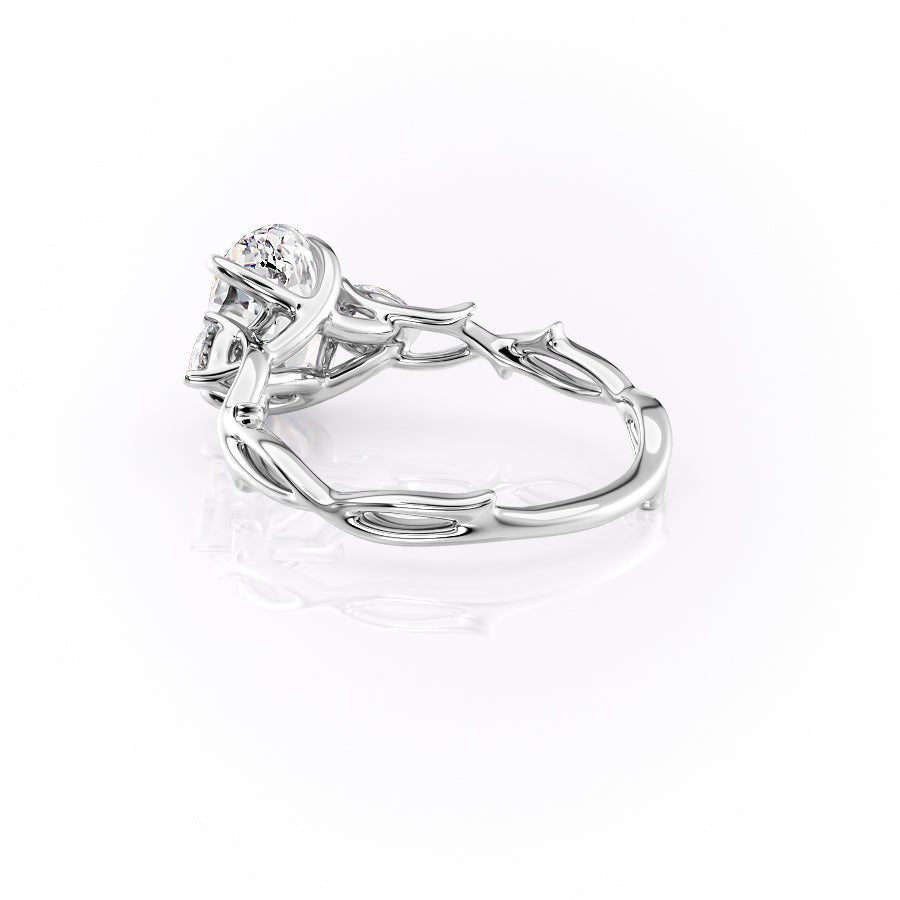Timeless Elegance 1.58 Carat VVS1 Lab-Grown Oval Three Stone Engagement Ring in 18K White Gold
Left Cross View
