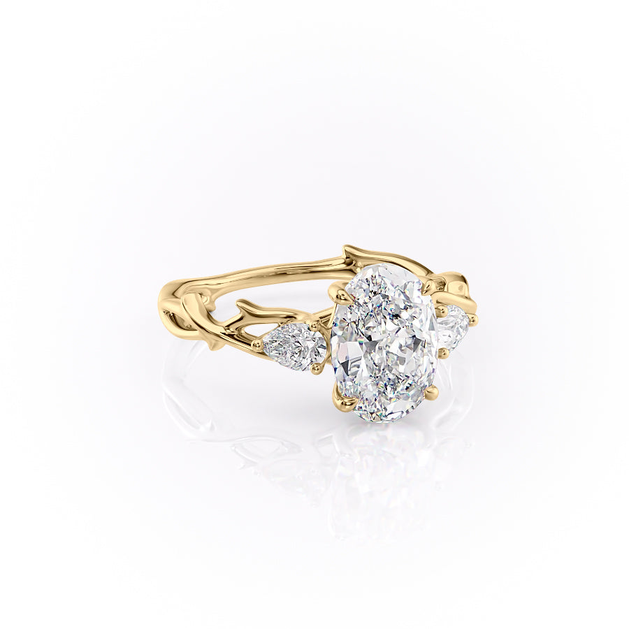 Timeless Elegance 1.58 Carat VVS1 Lab-Grown Oval Three Stone Engagement Ring in 18K Yellow Gold
 Front Cross_1 View