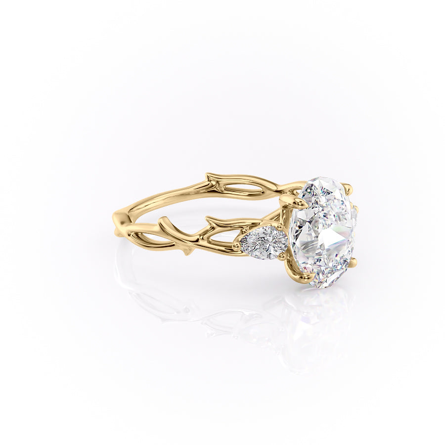 Timeless Elegance 1.58 Carat VVS1 Lab-Grown Oval Three Stone Engagement Ring in 18K Yellow Gold
 Front Cross View