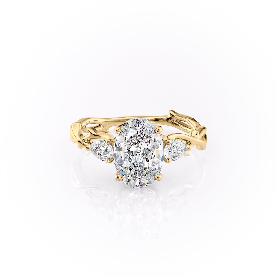 Timeless Elegance 1.58 Carat VVS1 Lab-Grown Oval Three Stone Engagement Ring in 18K Yellow Gold
 Front View