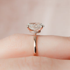 Timeless Oval 2.09 Carat VVS1 Lab-Grown Hidden Halo Engagement Ring in 18K Rose Gold Closeup View