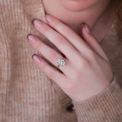 Timeless Oval 2.09 Carat VVS1 Lab-Grown Hidden Halo Engagement Ring in 18K Rose Gold Finger View