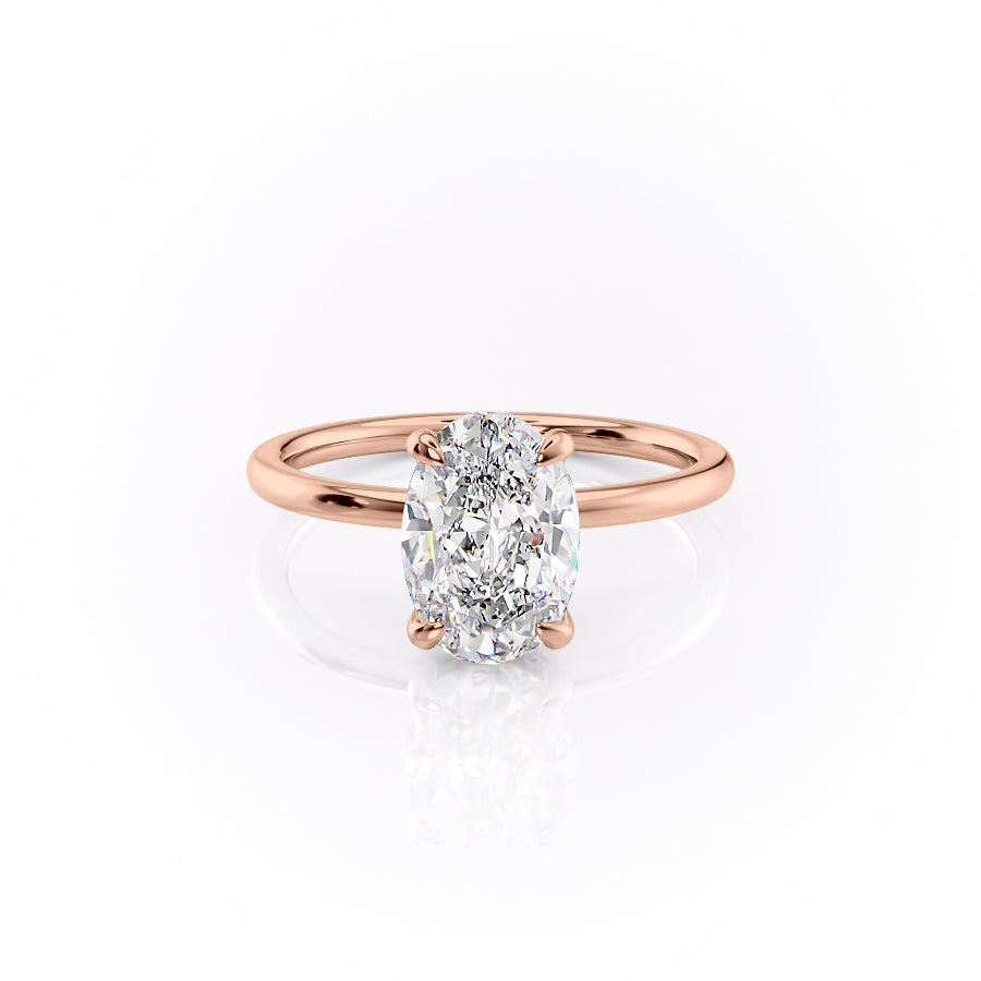 Timeless Oval 2.09 Carat VVS1 Lab-Grown Hidden Halo Engagement Ring in 18K Rose Gold Front View