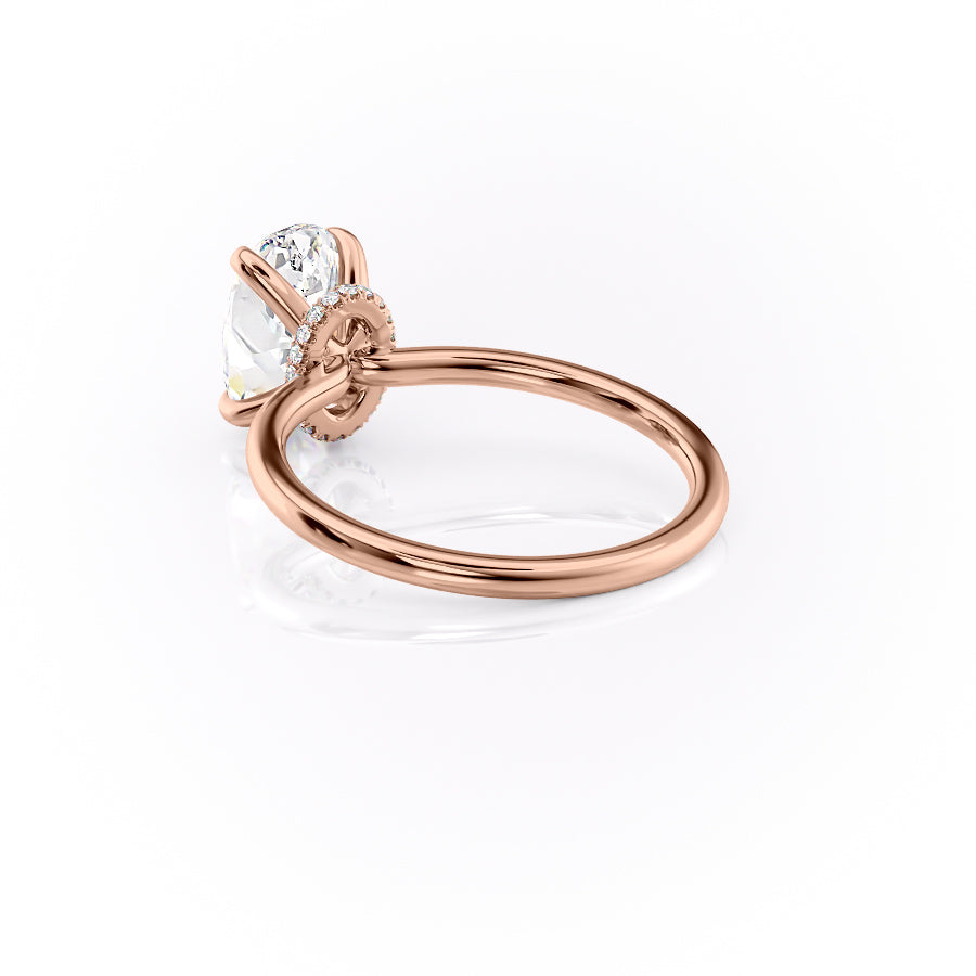 Timeless Oval 2.09 Carat VVS1 Lab-Grown Hidden Halo Engagement Ring in 18K Rose Gold Left Side Cross View