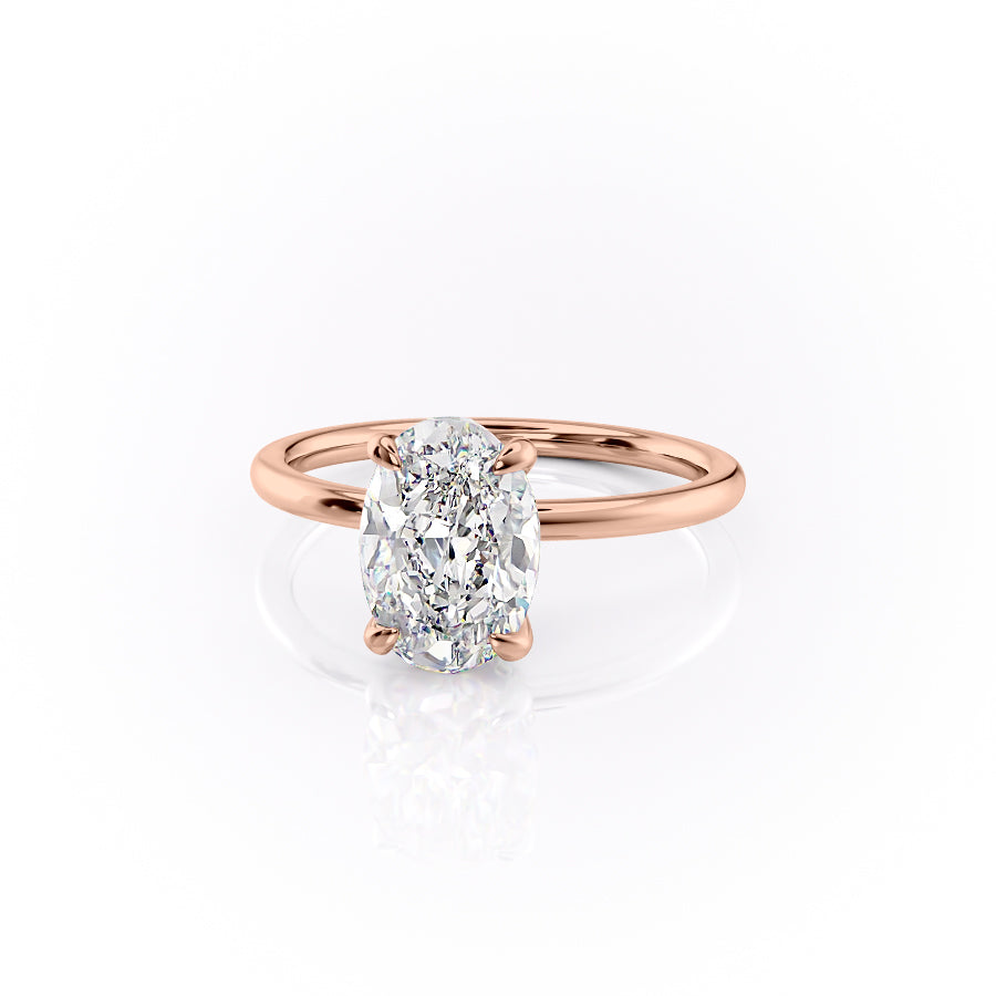 Timeless Oval 2.09 Carat VVS1 Lab-Grown Hidden Halo Engagement Ring in 18K Rose Gold Left View