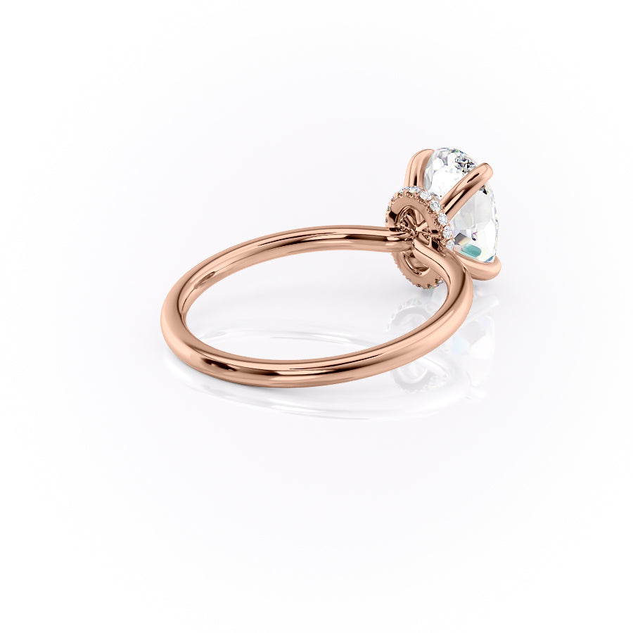 Timeless Oval 2.09 Carat VVS1 Lab-Grown Hidden Halo Engagement Ring in 18K Rose Gold Right Side Cross View