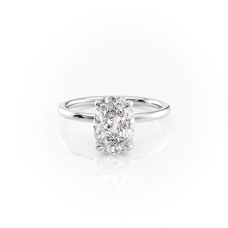 Timeless Oval 2.09 Carat VVS1 Lab-Grown Hidden Halo Engagement Ring in 18K White Gold Front View