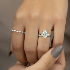 Timeless Oval 2.09 Carat VVS1 Lab-Grown Hidden Halo Engagement Ring in 18K White Gold Hand View
