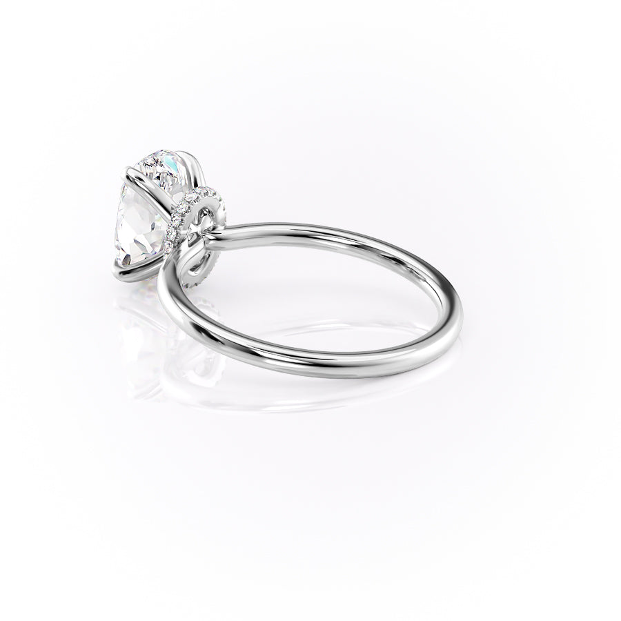 Timeless Oval 2.09 Carat VVS1 Lab-Grown Hidden Halo Engagement Ring in 18K White Gold Left Side Cross View