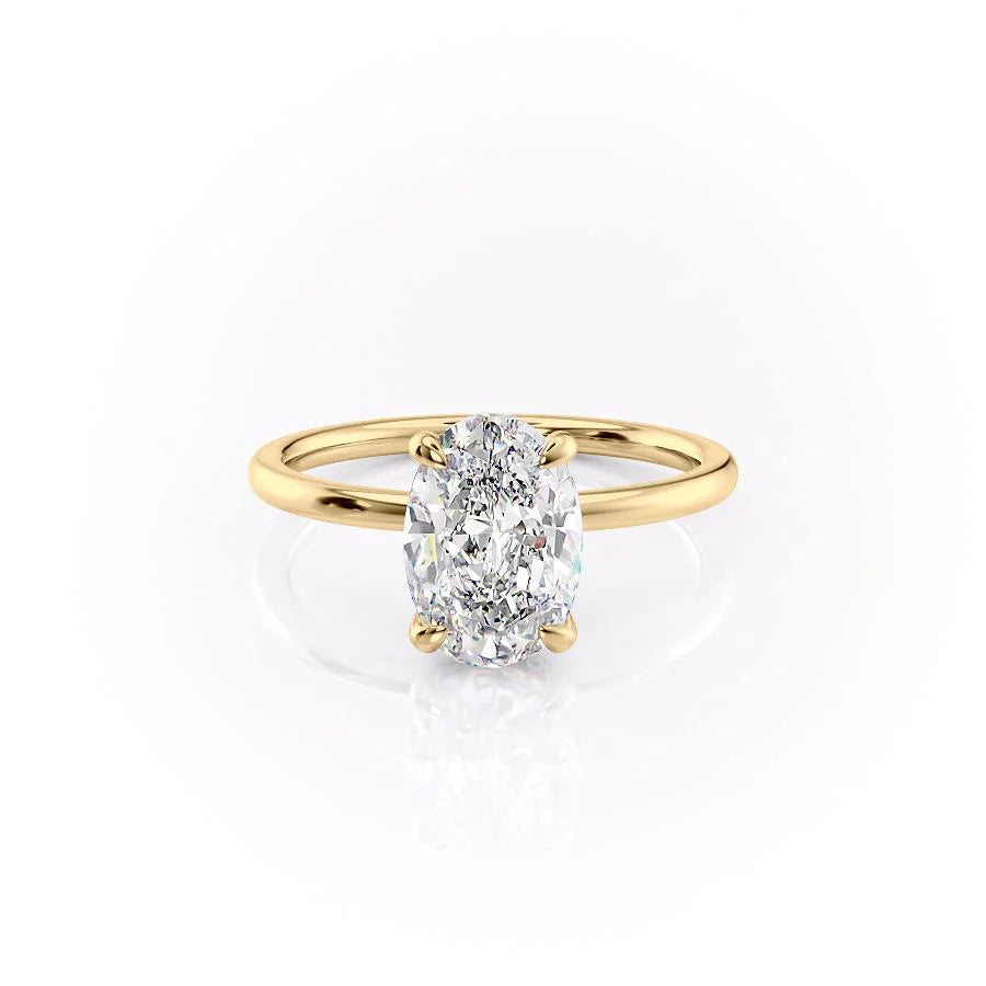 Timeless Oval 2.09 Carat VVS1 Lab-Grown Hidden Halo Engagement Ring in 18K Yellow Gold Front View