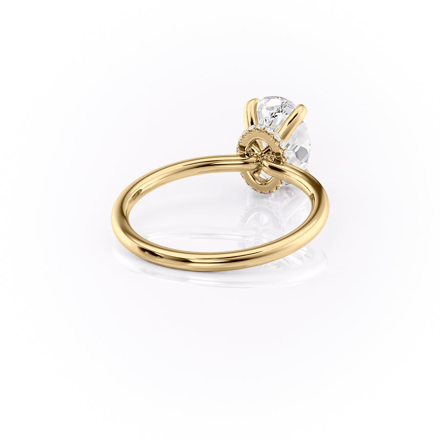 Timeless Oval 2.09 Carat VVS1 Lab-Grown Hidden Halo Engagement Ring in 18K Yellow Gold Right Side Cross View